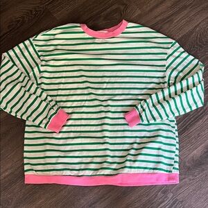 Amazon Green and Pink Striped Sweatshirt